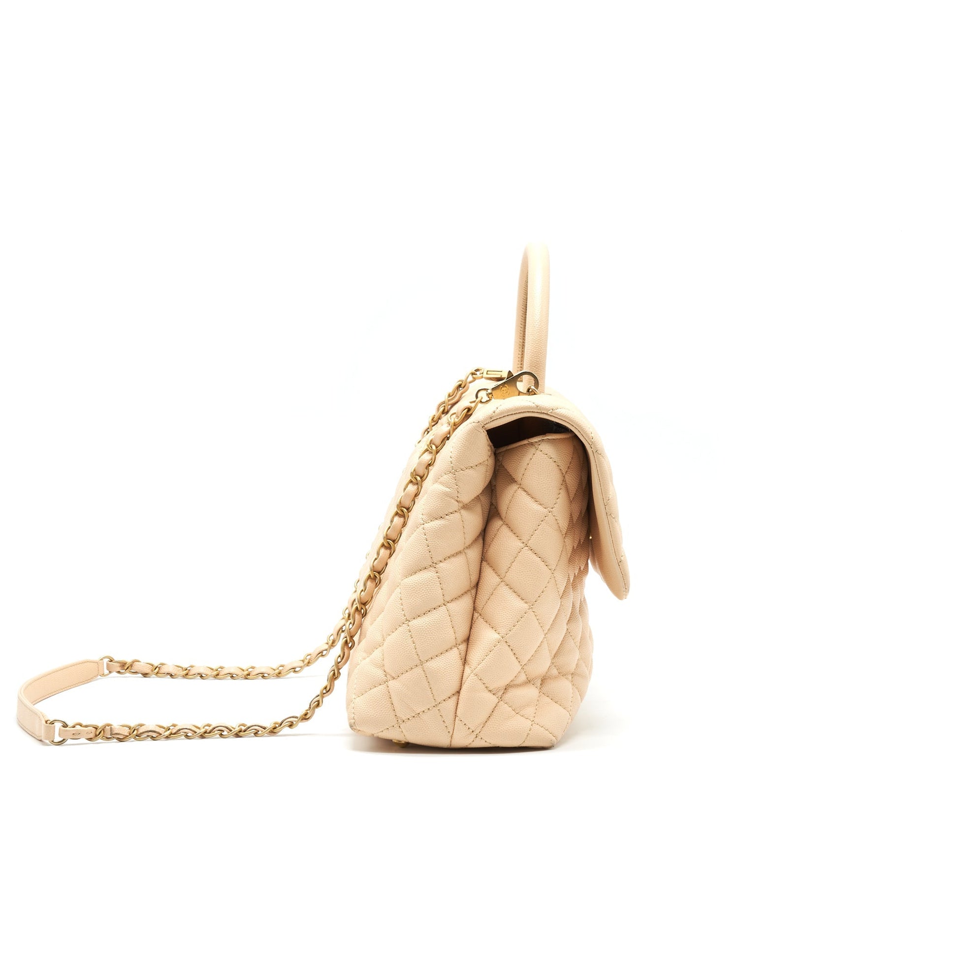 CHANEL CAVIER LARGE COCO HANDLE FLAP BAG BEIGE