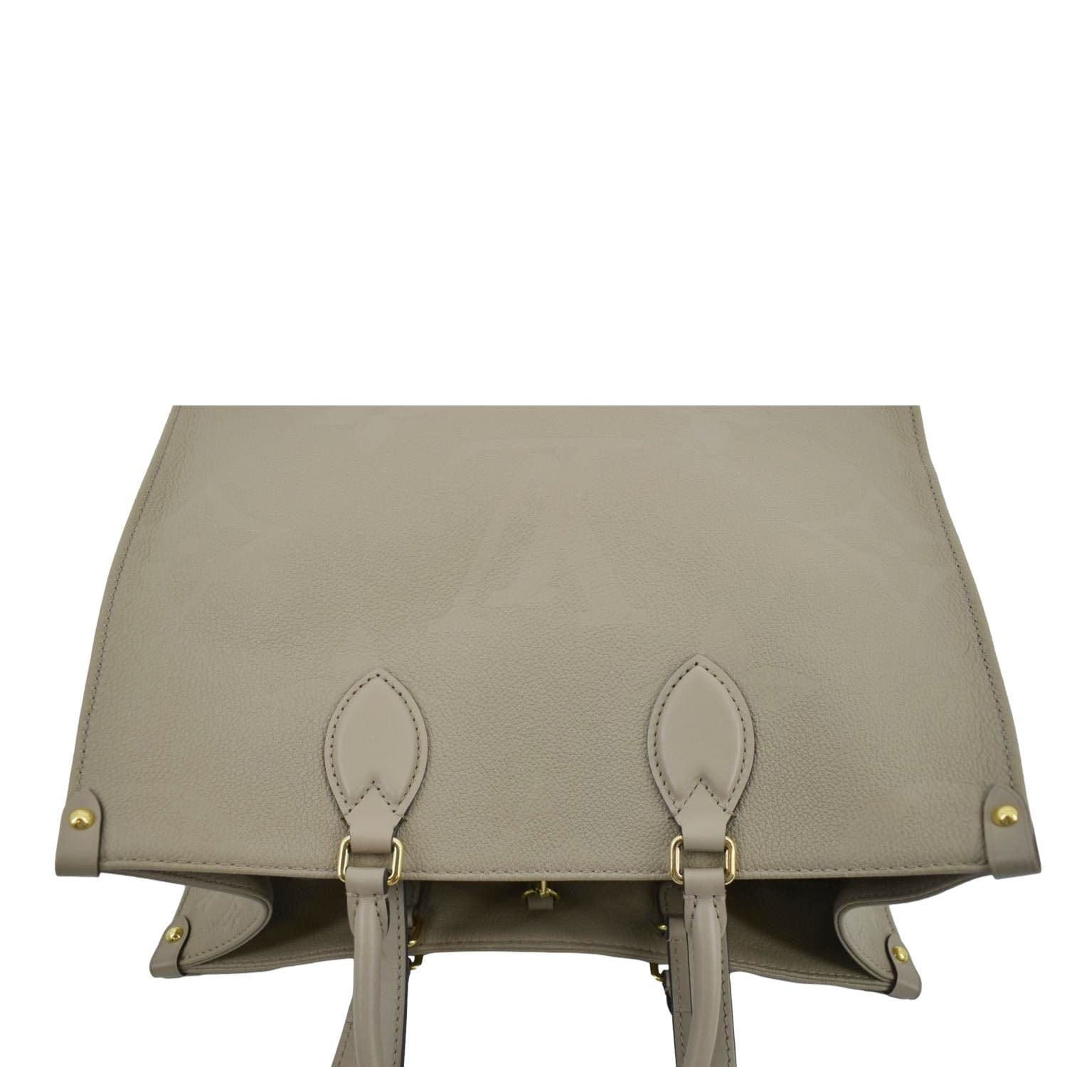 LOUIS VUITTON Onthego MM Giant Monogram Empreinte Leather Tote Shoulder Bag Tourterelle Beige