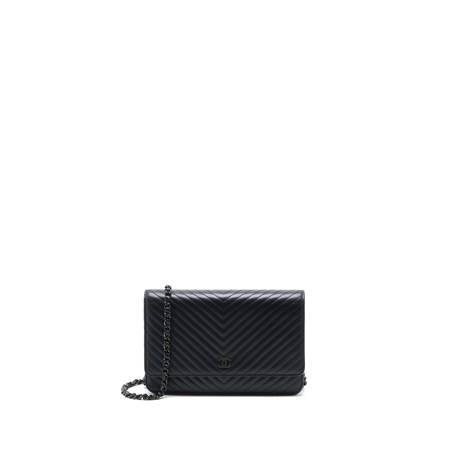 Chanel Chevron Wallet On Chain Black with Black Hardware