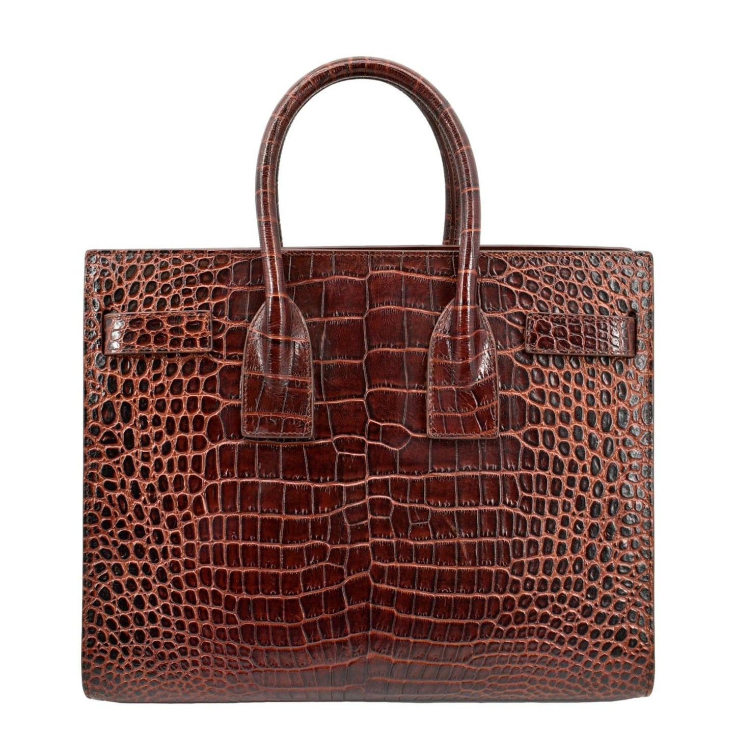 SAINT LAURENT Sac de Jour Embossed Leather Satchel Bag Chocolate Brown