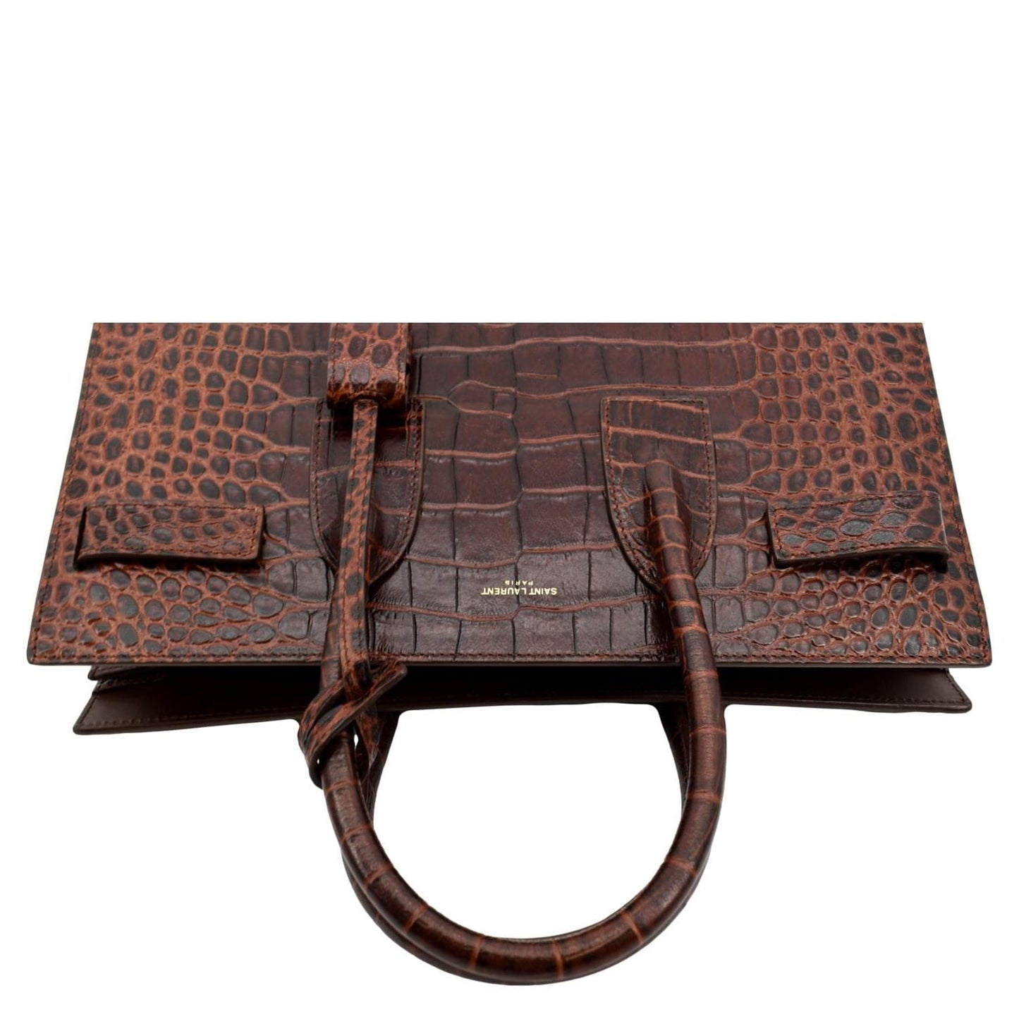 SAINT LAURENT Sac de Jour Embossed Leather Satchel Bag Chocolate Brown