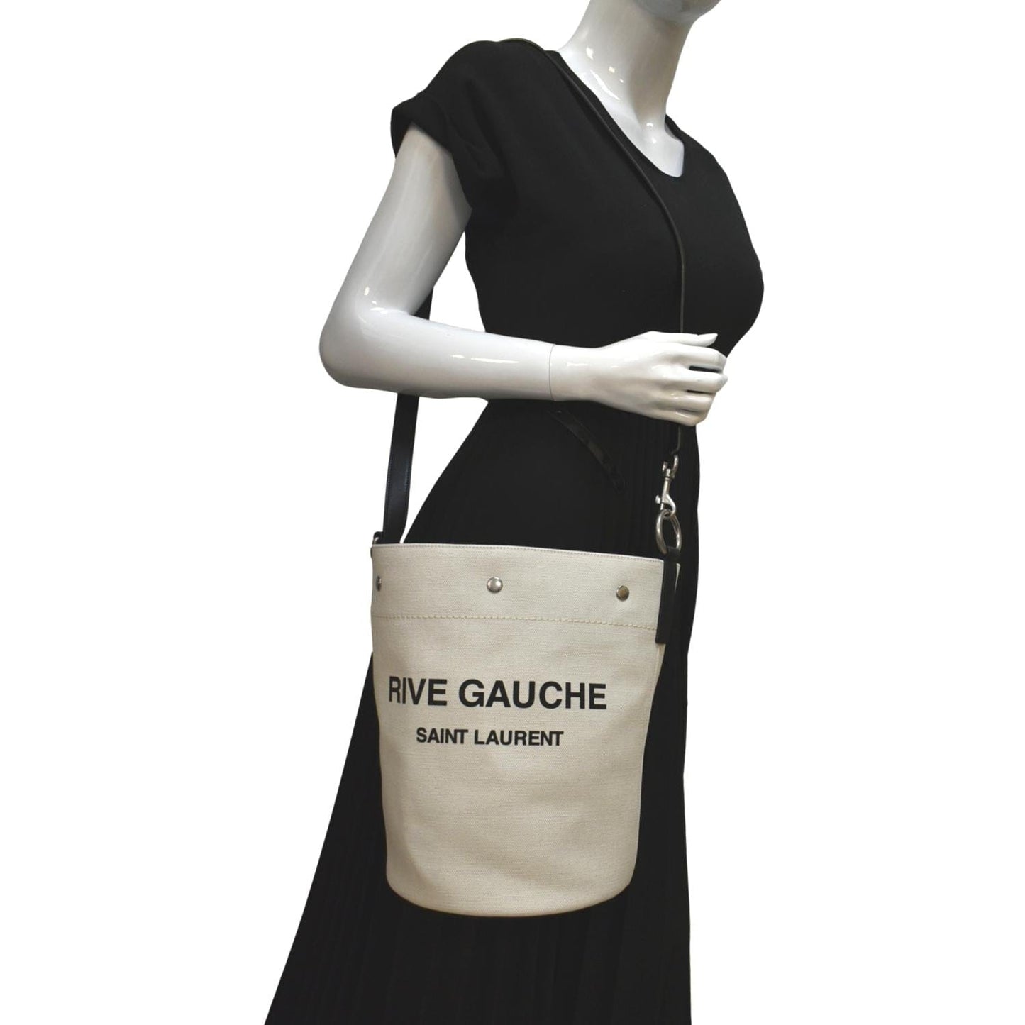 SAINT LAURENT Rive Gauche Linen Bucket Bag White