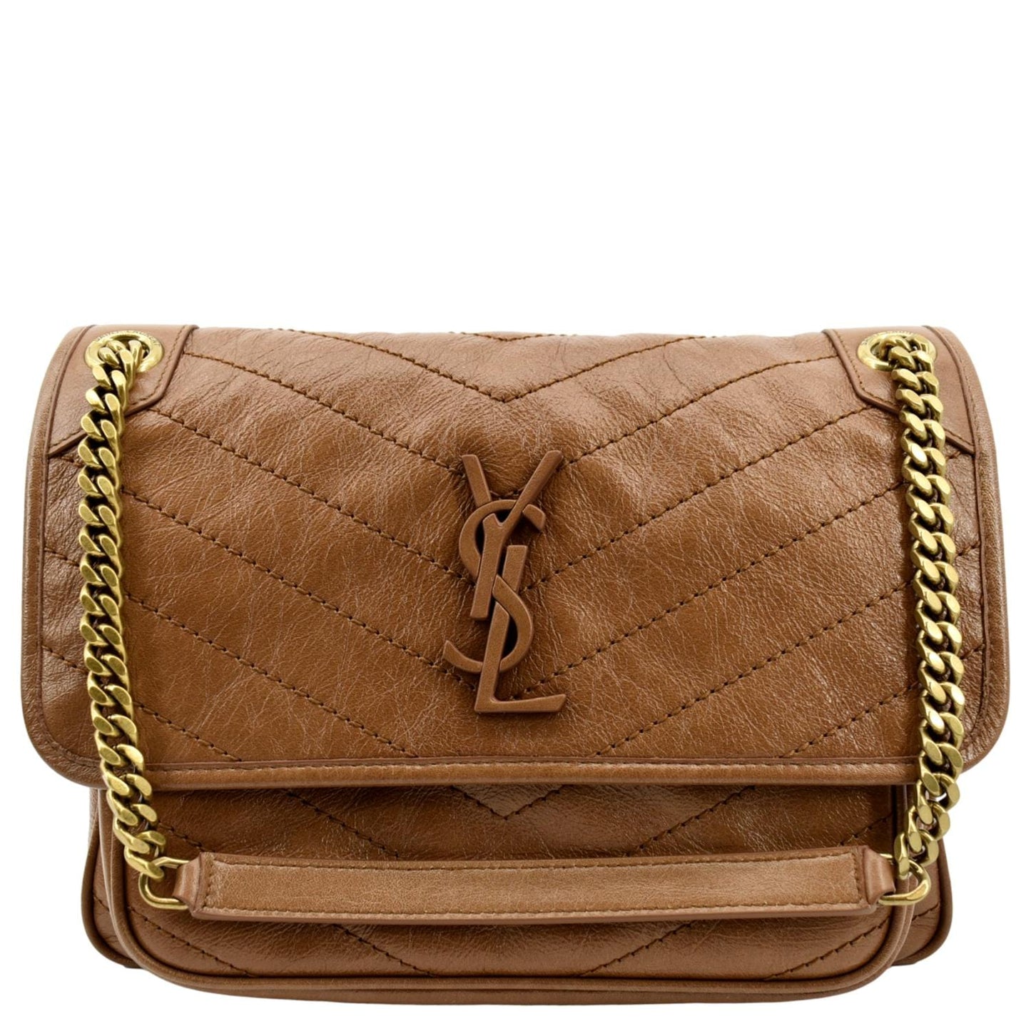SAINT LAURENT Niki Medium Leather Crossbody Bag Dark Brown