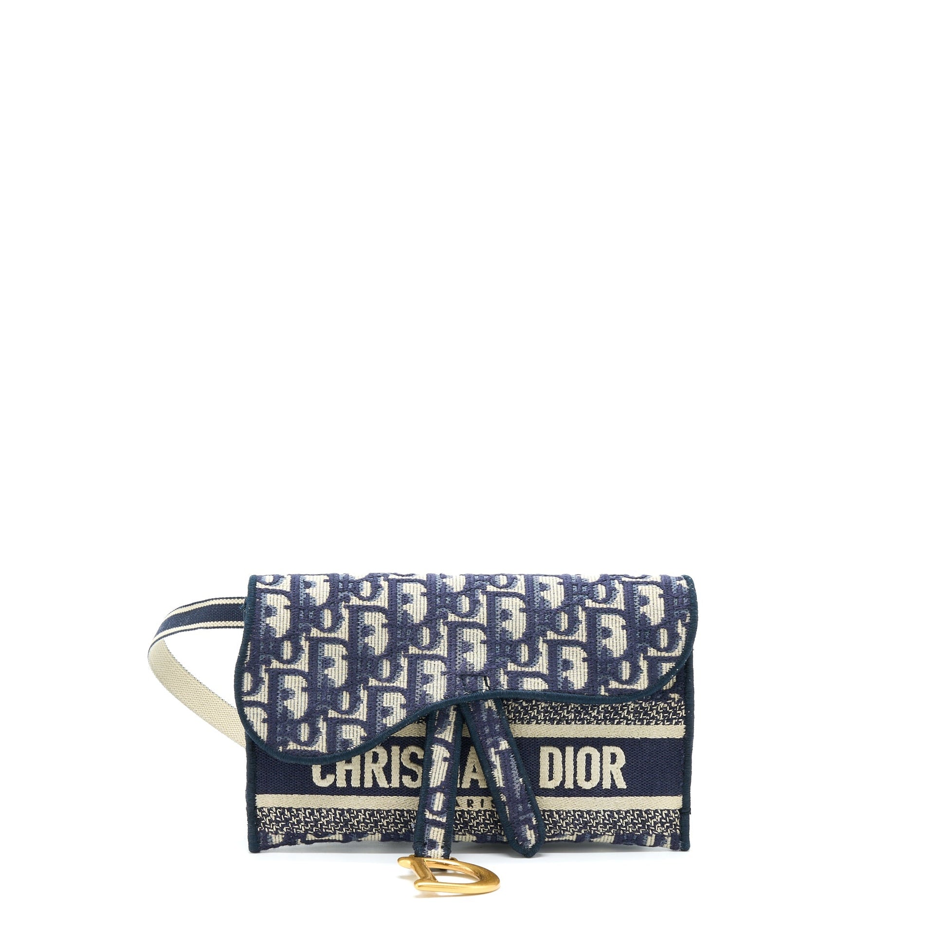Dior Saddle Slim Pouch Blue Dior Oblique Embroidery