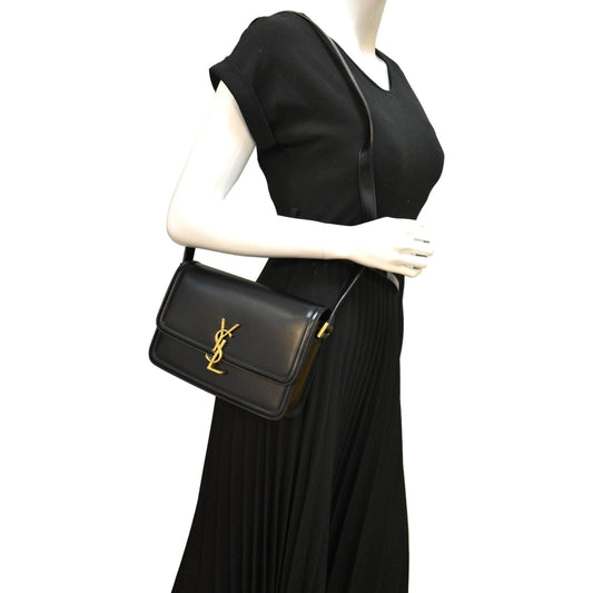 SAINT LAURENT Solferino Medium Leather Shoulder Bag Black