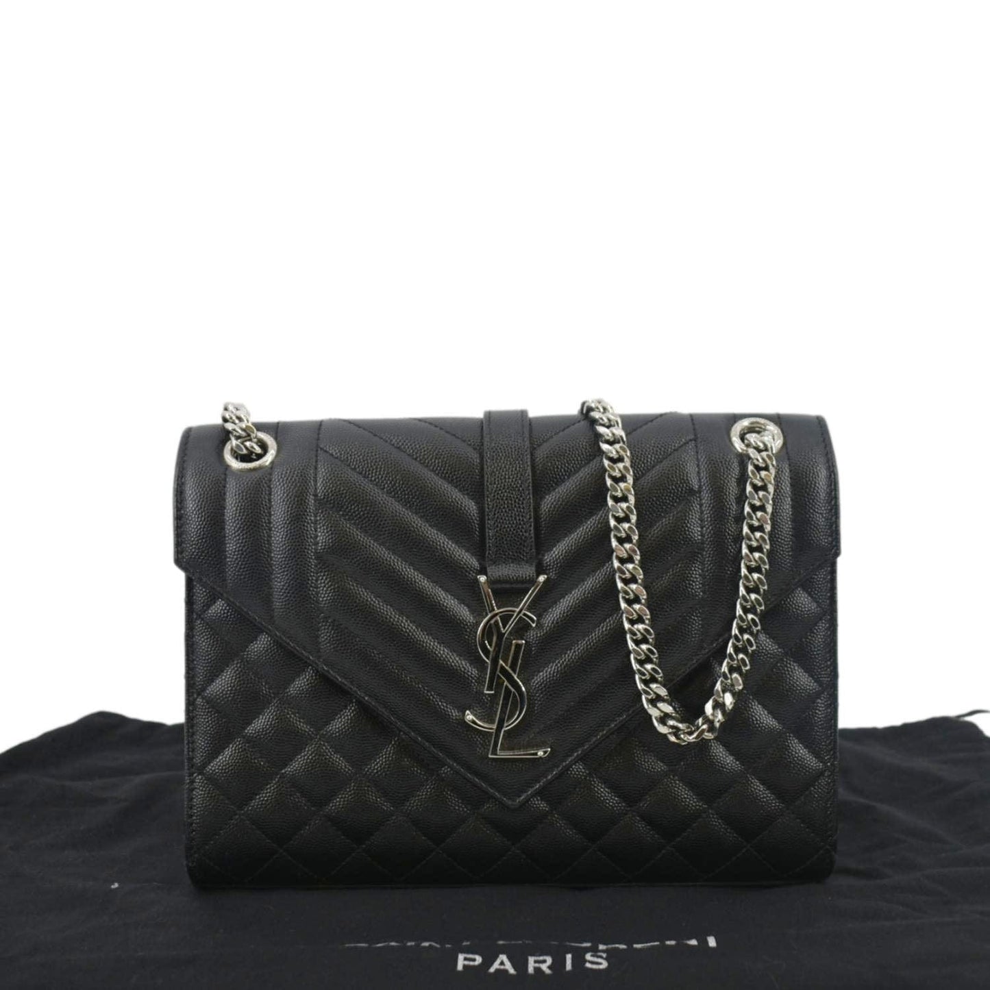 SAINT LAURENT Envelope Medium MatelassÃÂ© Leather Crossbody Chain Bag Black