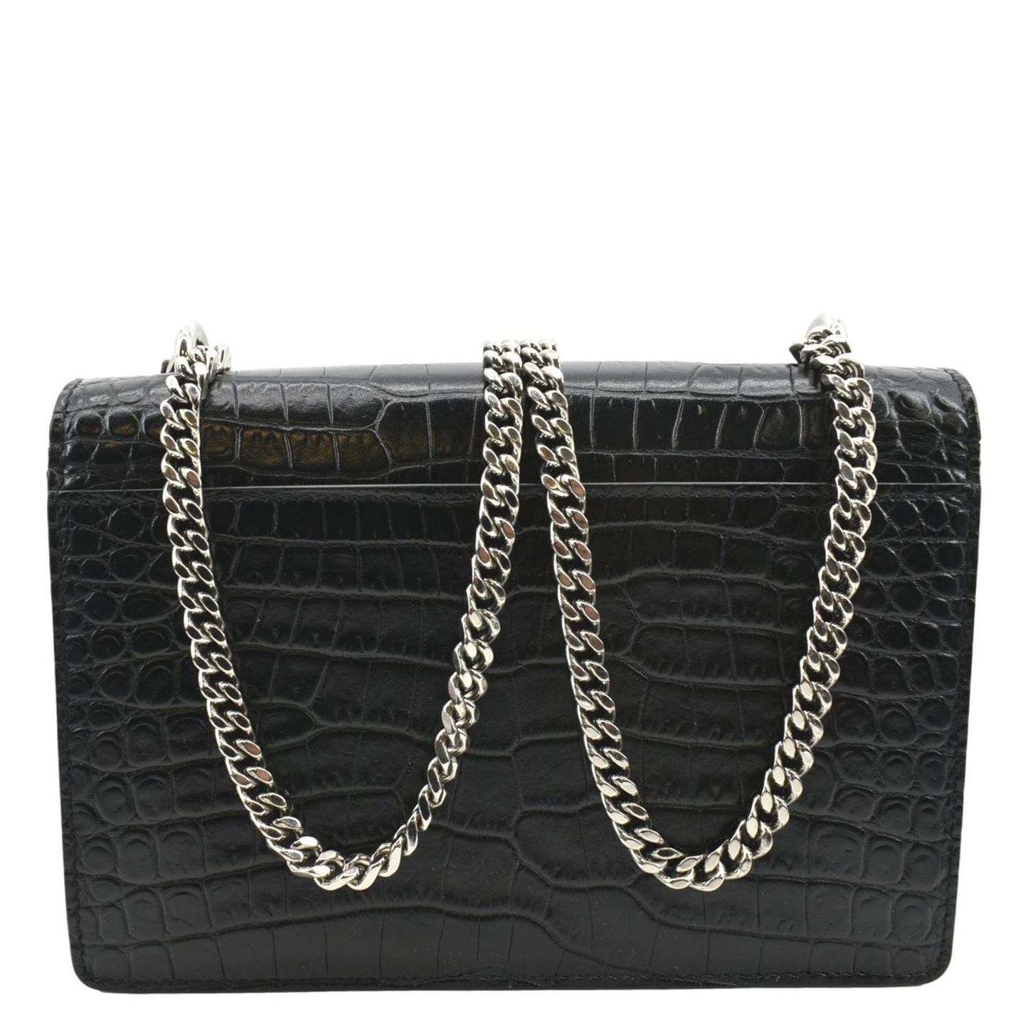 SAINT LAURENT Sunset Crocodile Leather Crossbody Bag Black