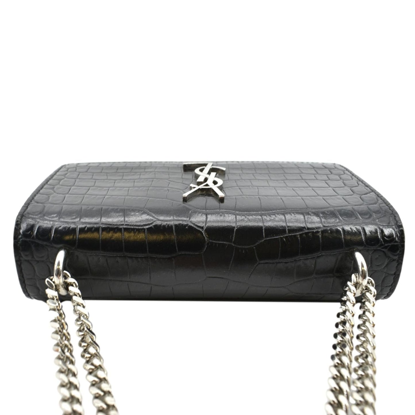 SAINT LAURENT Sunset Crocodile Leather Crossbody Bag Black