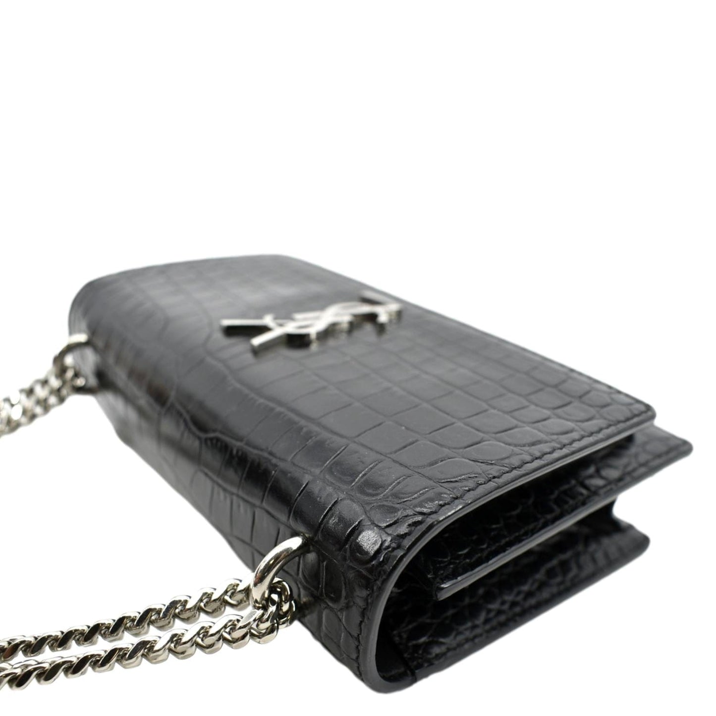SAINT LAURENT Sunset Crocodile Leather Crossbody Bag Black