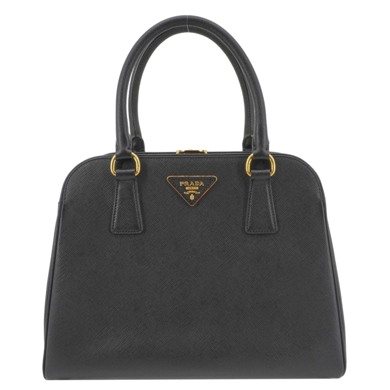 PRADA Frame Saffiano Leather Top Handle Bag Black