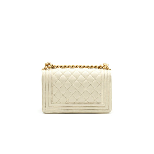 CHANEL SMALL BOY BAG CAVIAR LEATHER IN WHITE