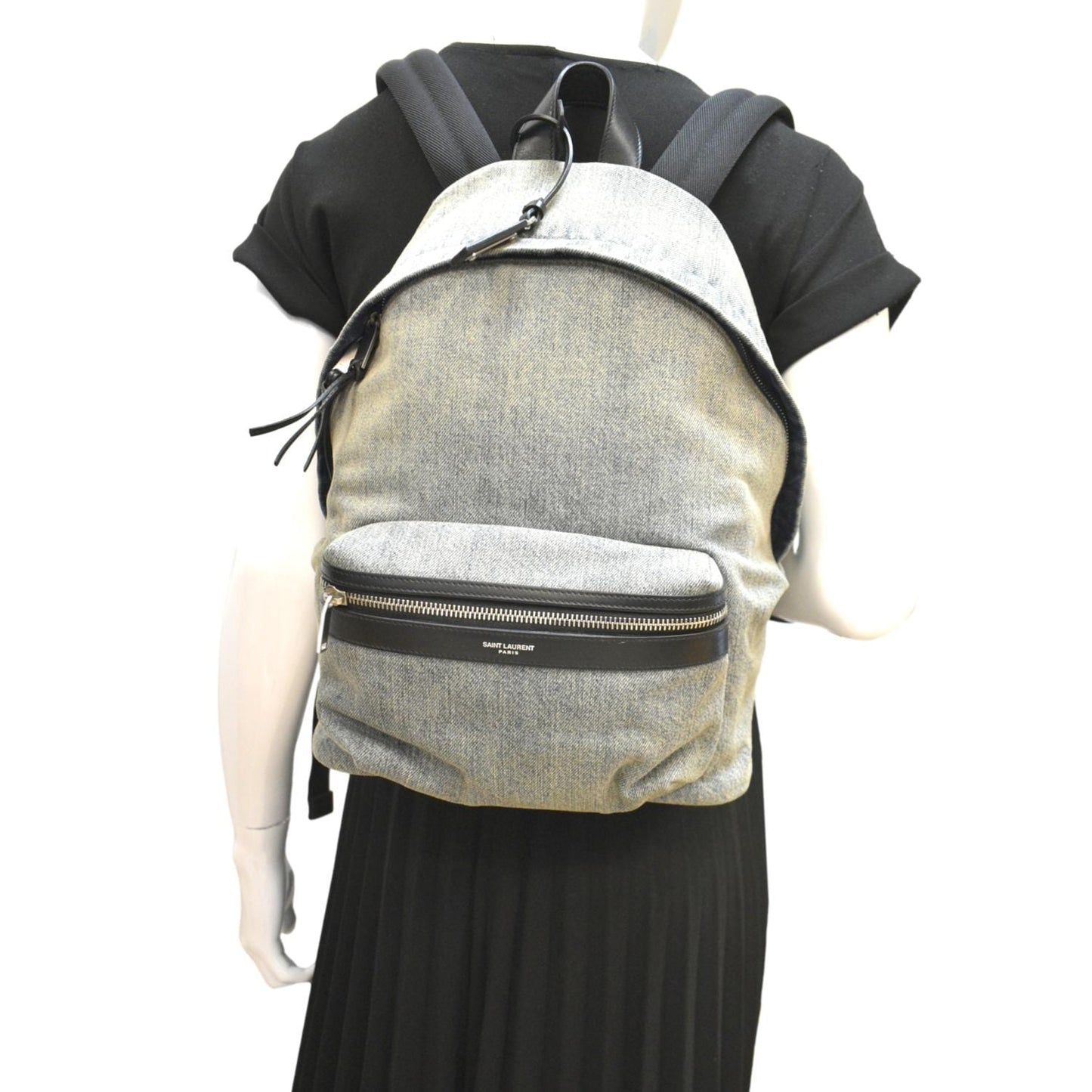 SAINT LAURENT Denim Backpack Bag Gray