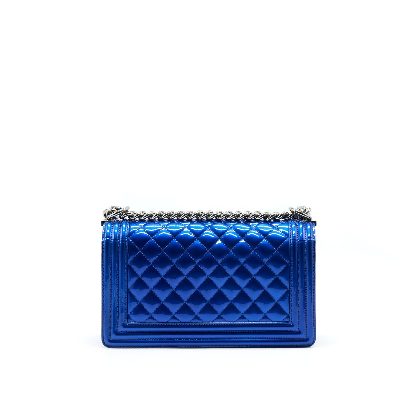 CHANEL MEDIUM LE BOY BAG METALLIC BLUE