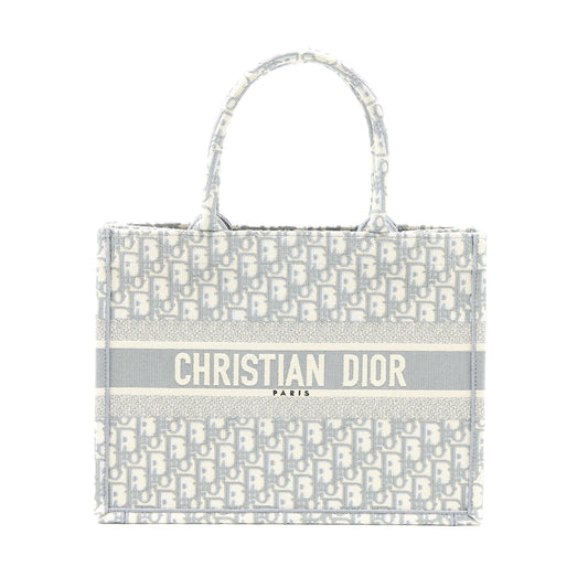 Dior Medium Book Tote Dior Oblique Embroidery Canvas Grey