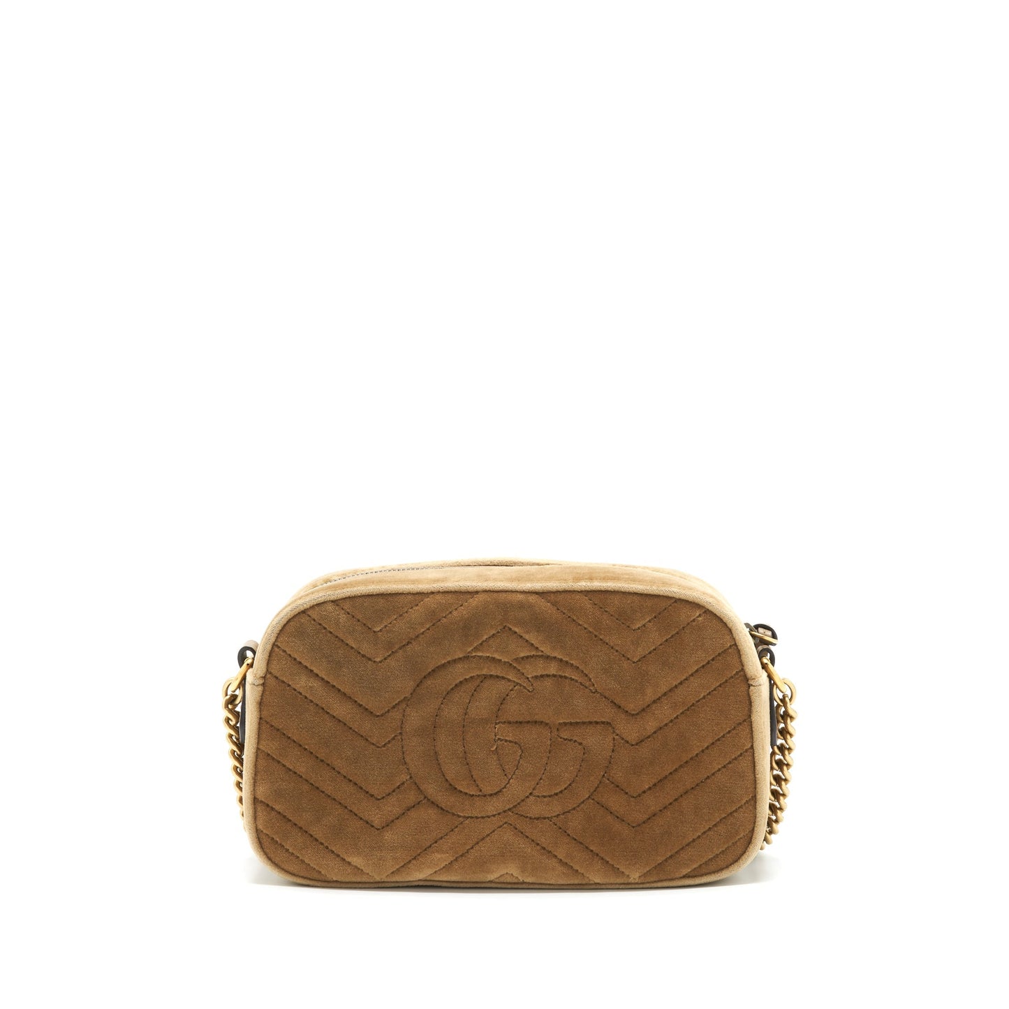 Gucci GG Marmont Camera Bag Velvet Gold Tan