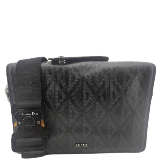 CHRISTIAN DIOR Lingot 22 CD Diamond Canvas Messenger Bag Black