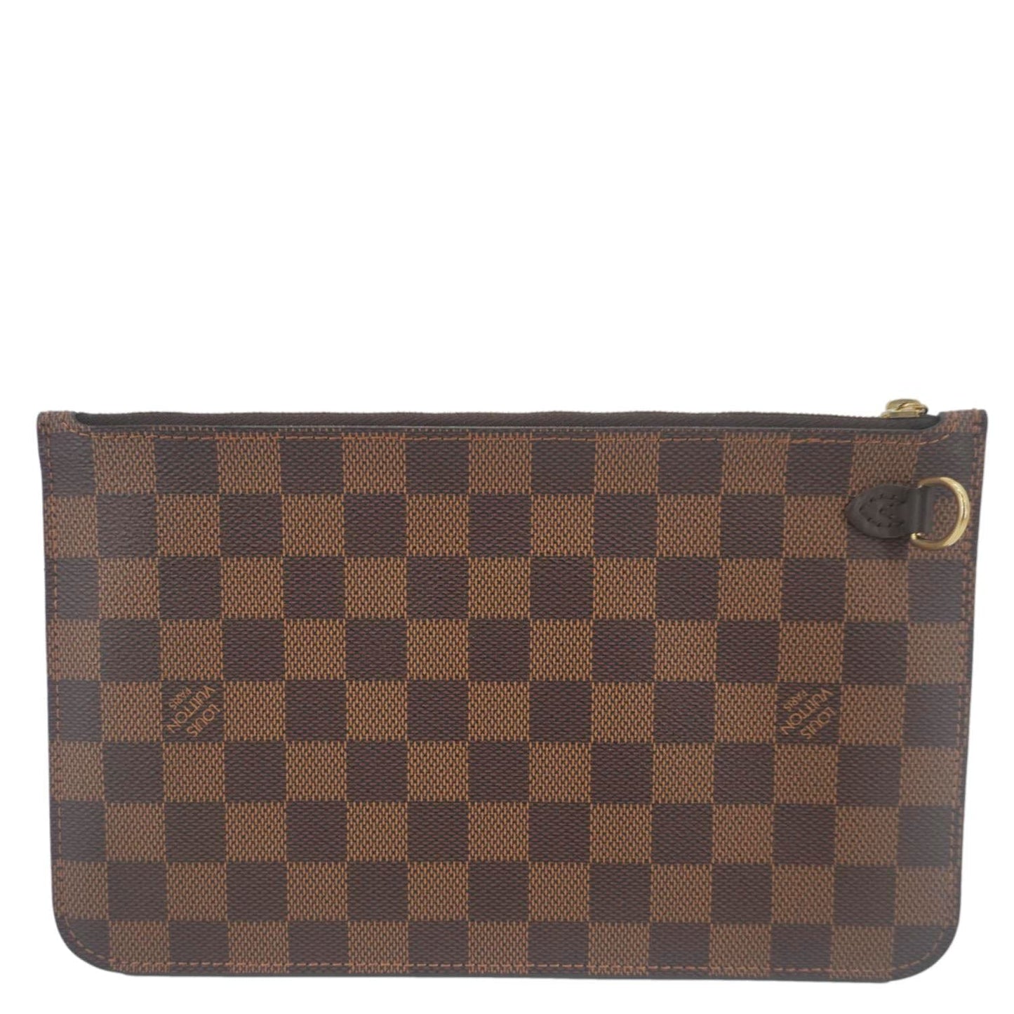 LOUIS VUITTON Neverfull Wristlet Damier Ebene Pouch Brown