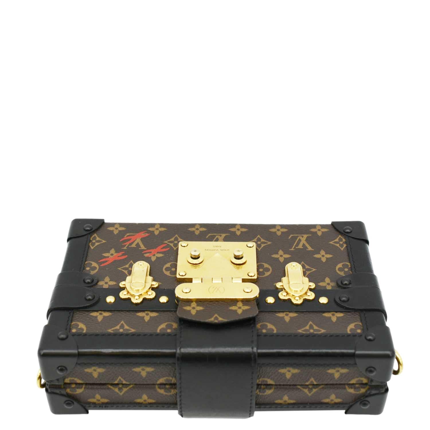 LOUIS VUITTON Petite Malle Monogram Canvas Shoulder Bag Brown