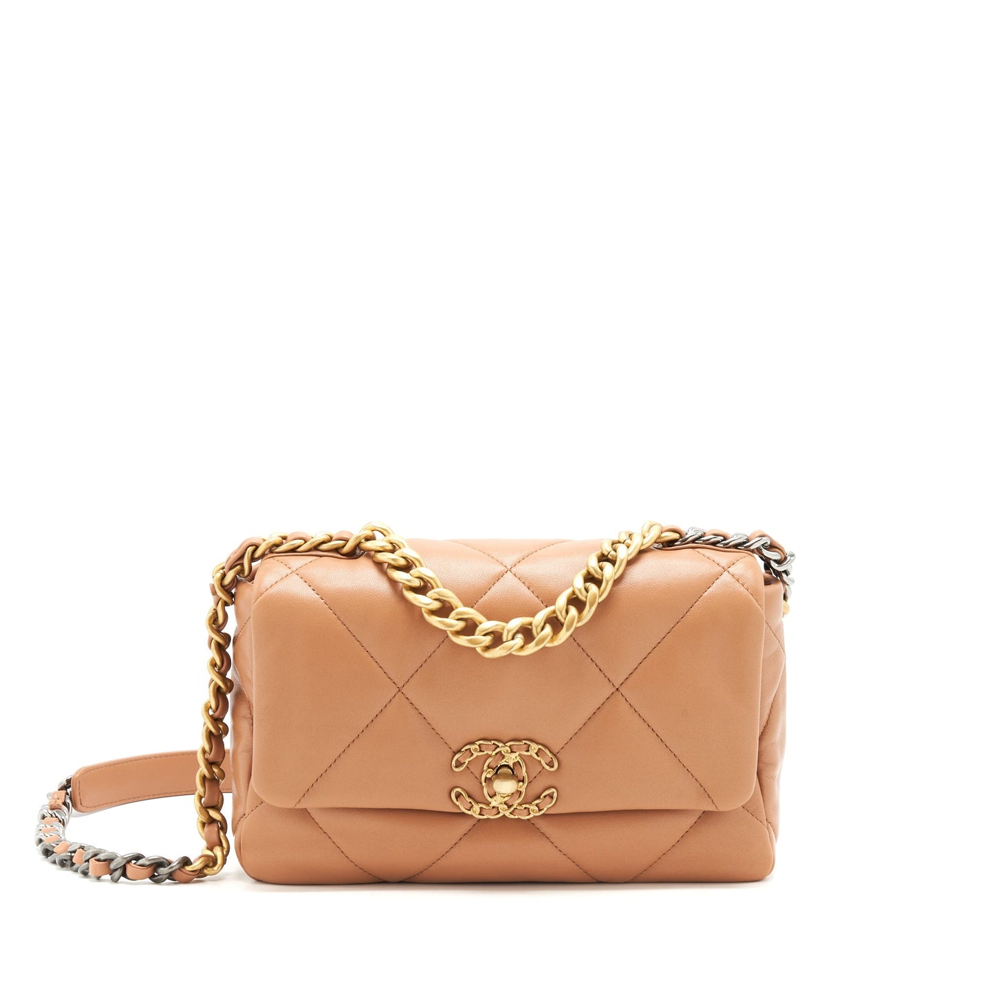 Chanel 21K Small 19 Flap Bag Lambskin Caramel