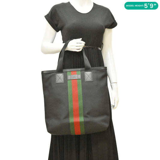 GUCCI Vertical Web Stripe Techno Canvas Tote Bag Black 631245