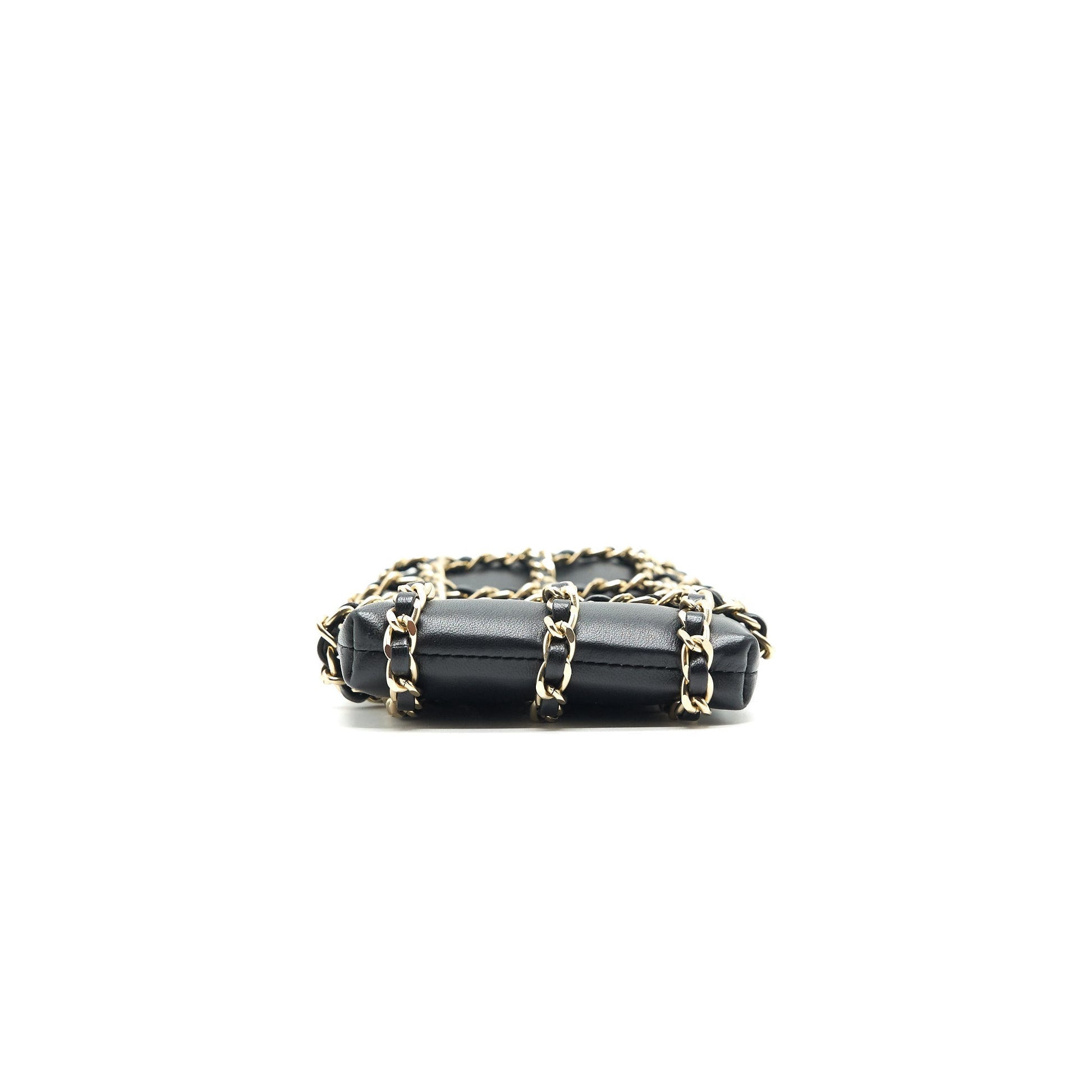 Chanel Gold Clutch O Chain Phone Holder black
