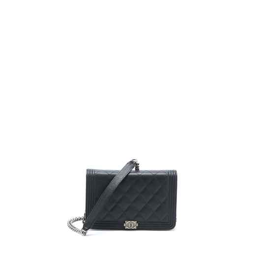 Chanel Boy Wallet on Chain Caviar Black Ruthenium Hardware Microchip