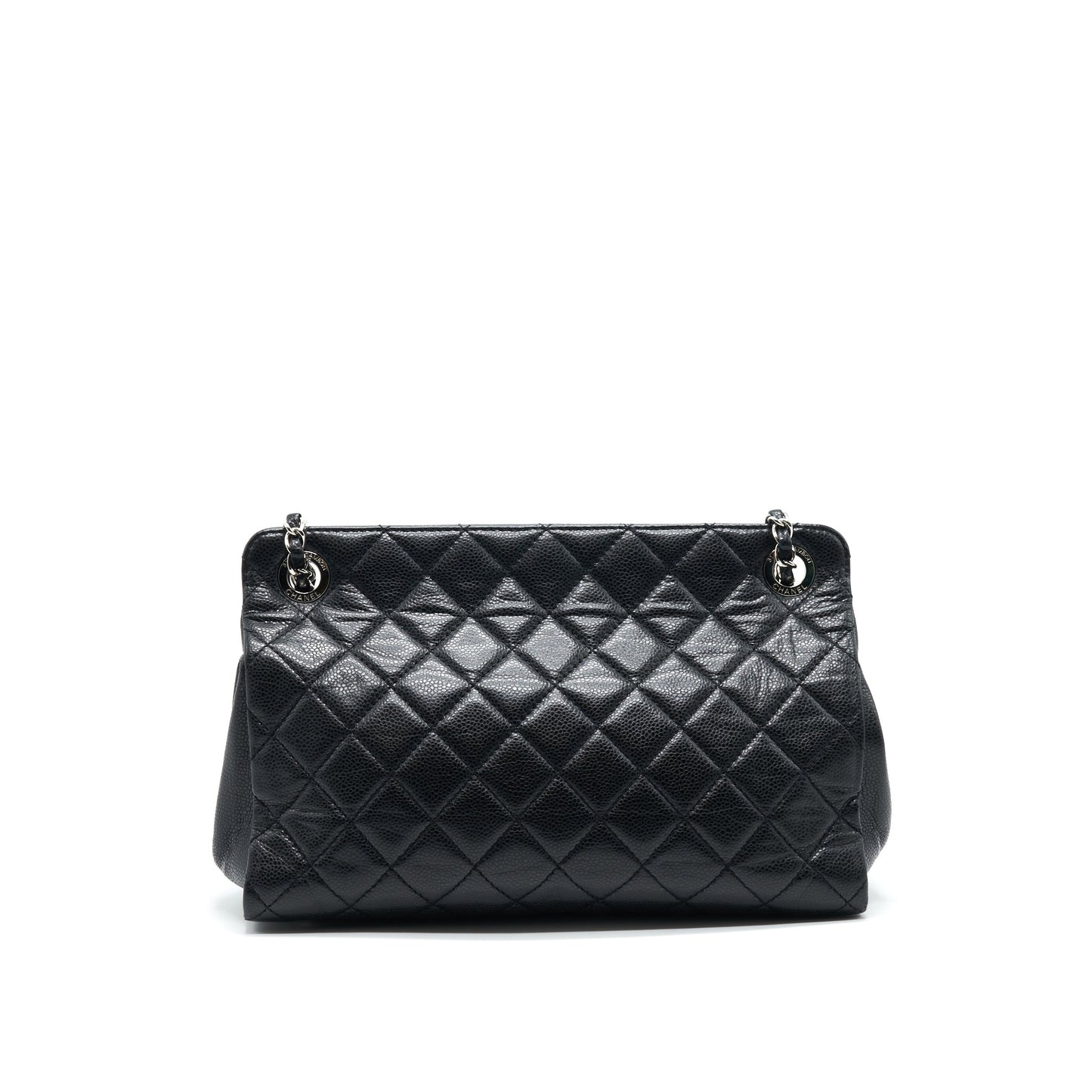CHANEL QUILTED LEATHER TOTE BAG WITH CHAIN IN CARVIAR BLACK
