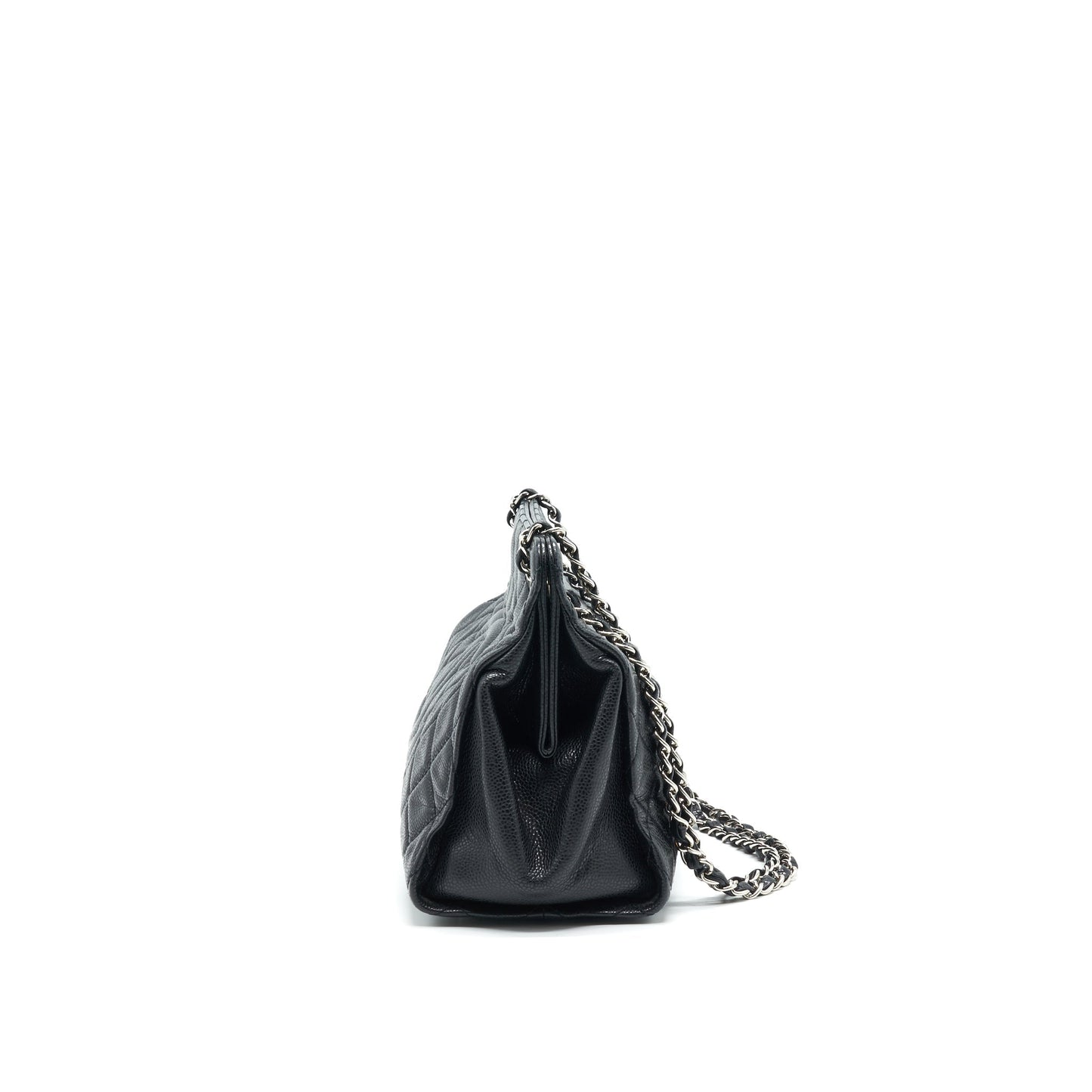 CHANEL QUILTED LEATHER TOTE BAG WITH CHAIN IN CARVIAR BLACK