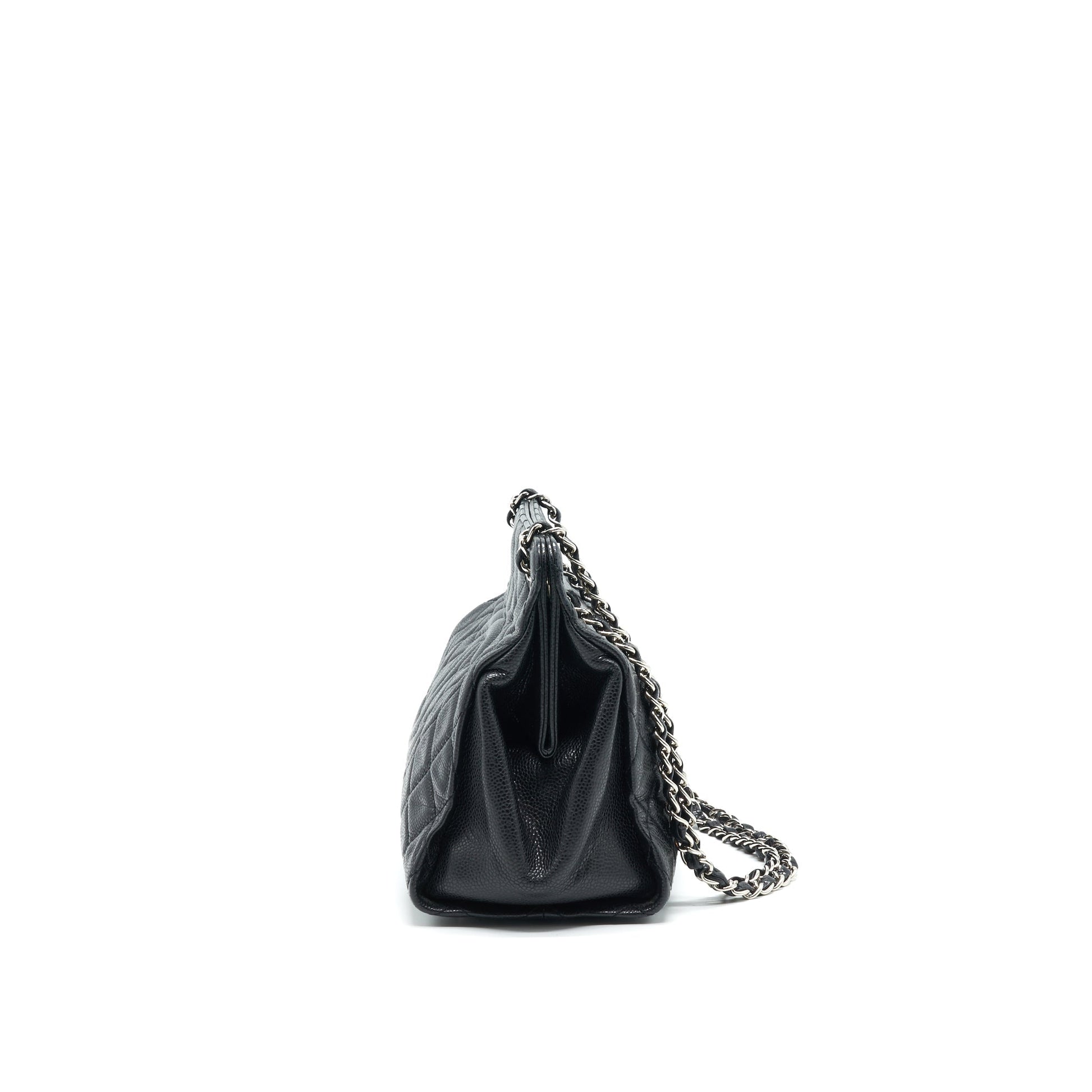 CHANEL QUILTED LEATHER TOTE BAG WITH CHAIN IN CARVIAR BLACK