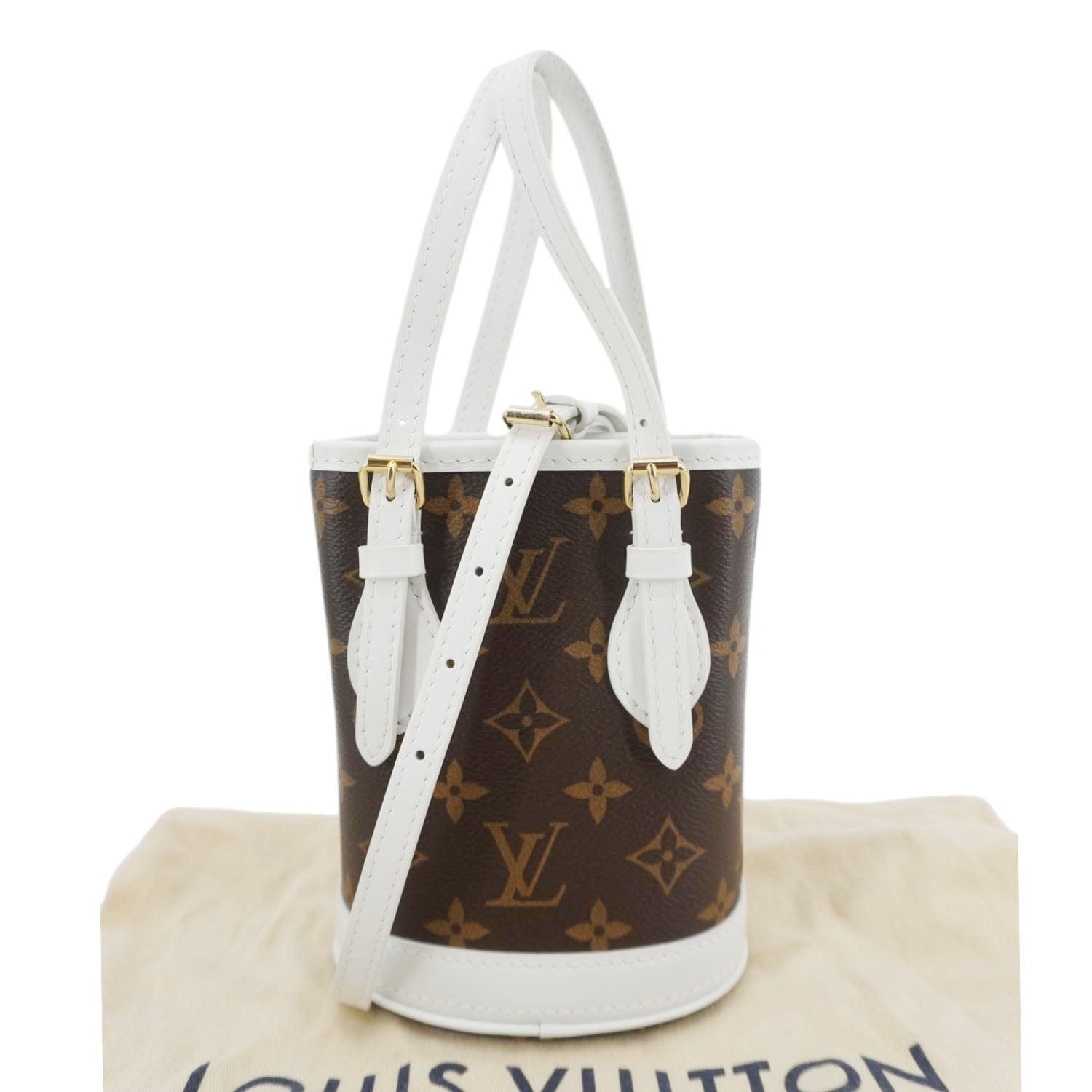 LOUIS VUITTON Nano Bucket Monogram Canvas Crossbody Bag White