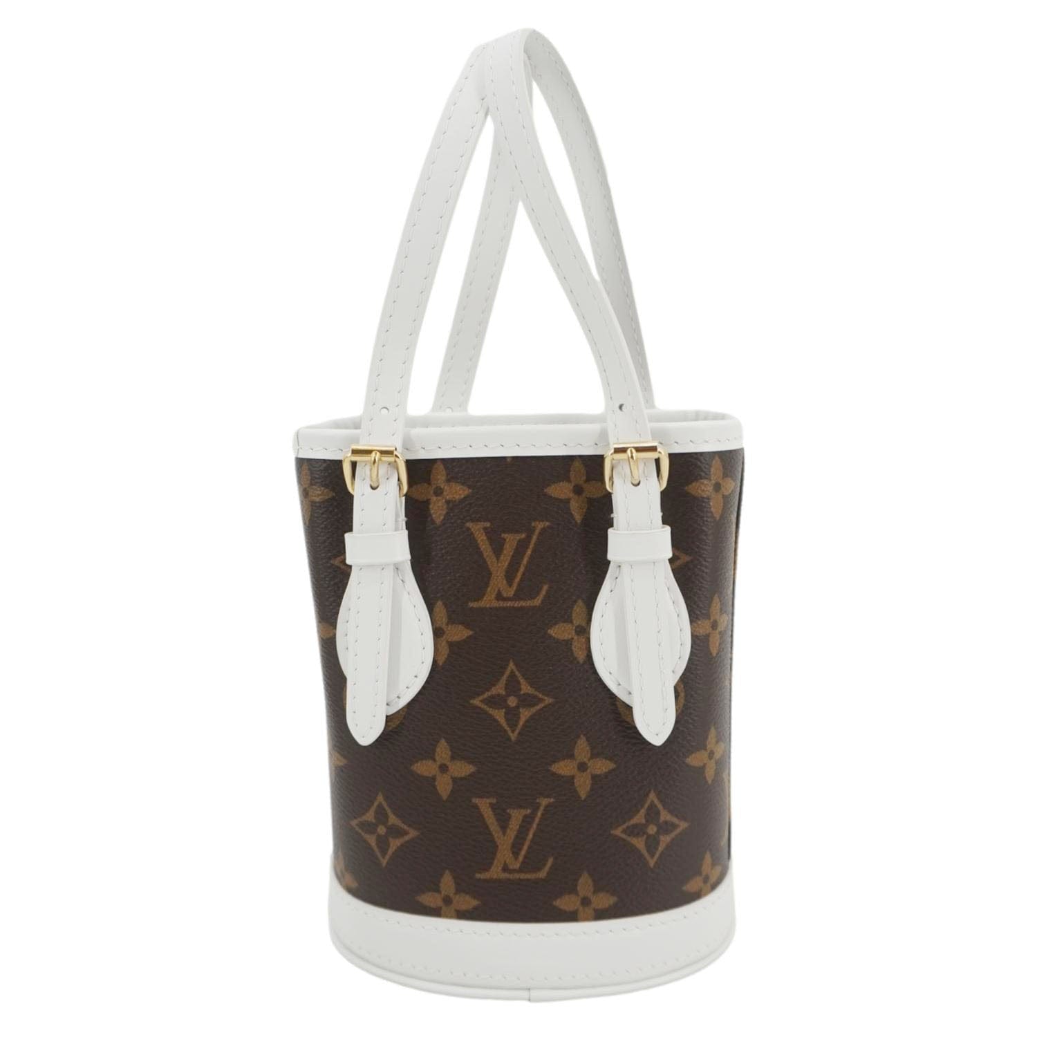 LOUIS VUITTON Nano Bucket Monogram Canvas Crossbody Bag White