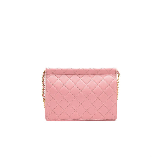 Chanel quilted Pearl Chain Goat Skin flap Bag PINK