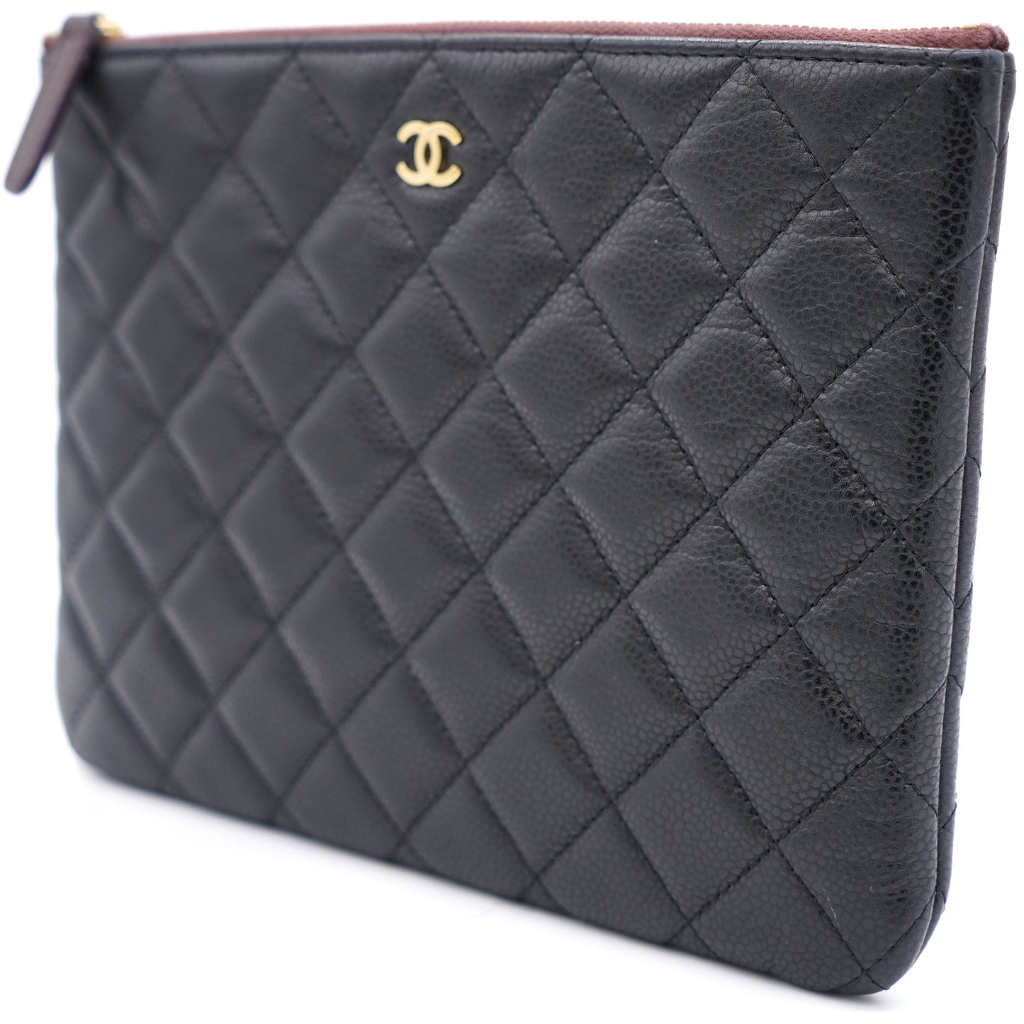 Chanel Black Quilted Caviar Leather Small O-Case Clutch