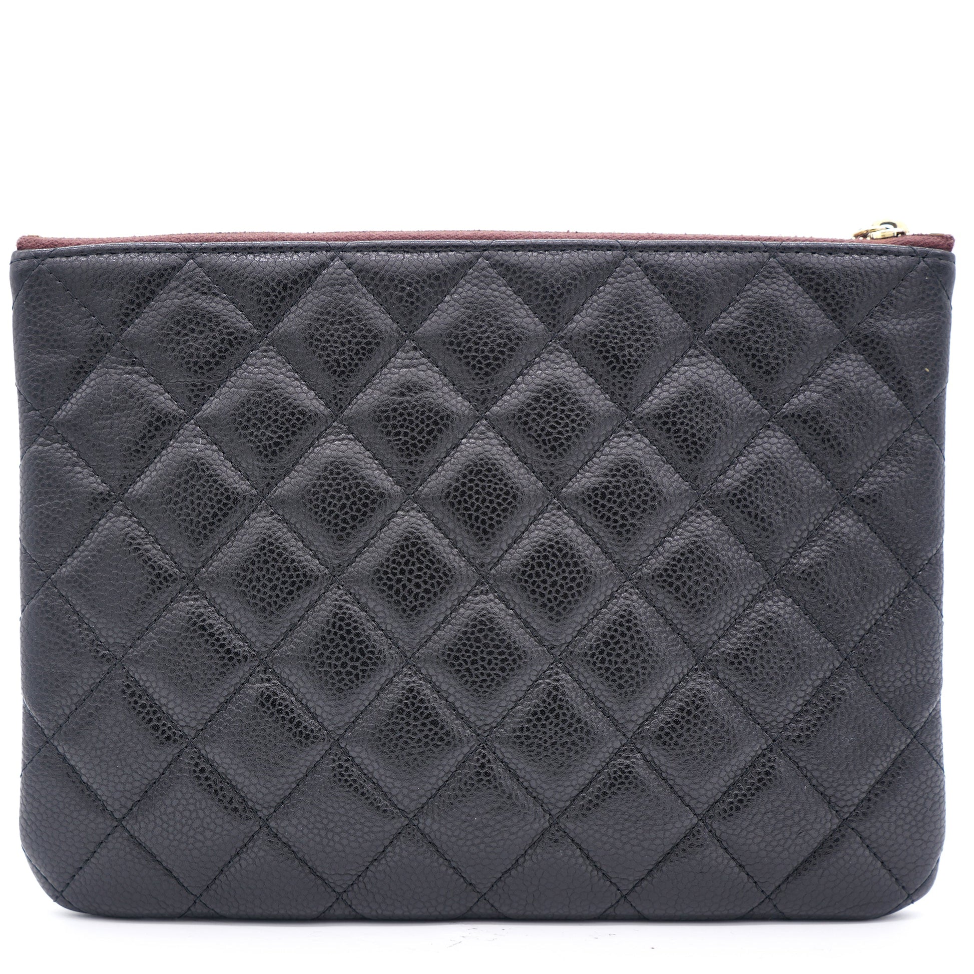 Chanel Black Quilted Caviar Leather Small O-Case Clutch