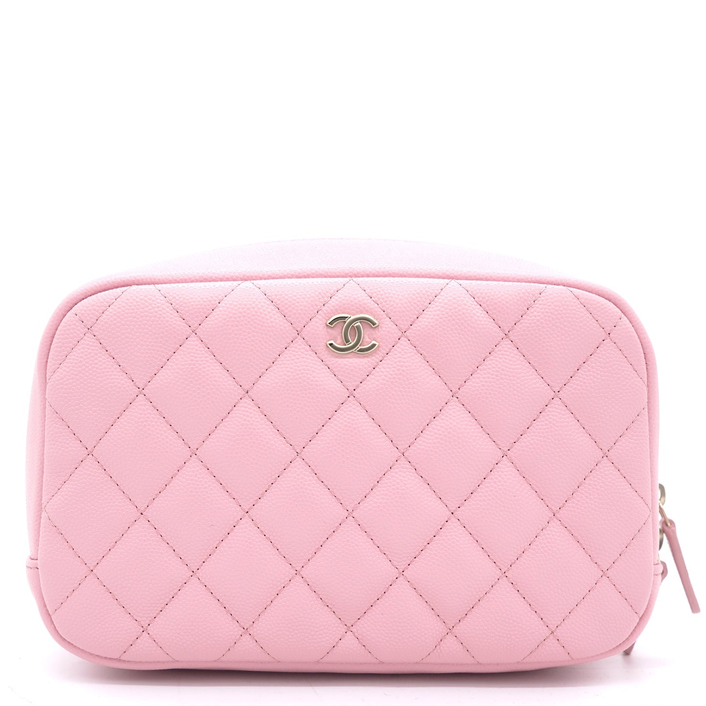 Chanel Caviar Quilted Medium Curvy Pouch Cosmetic Case Light Pink