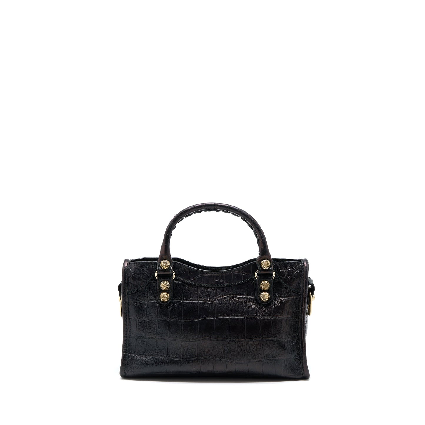 Balenciaga Mini City Crocodile-Embossed Calfskin Black