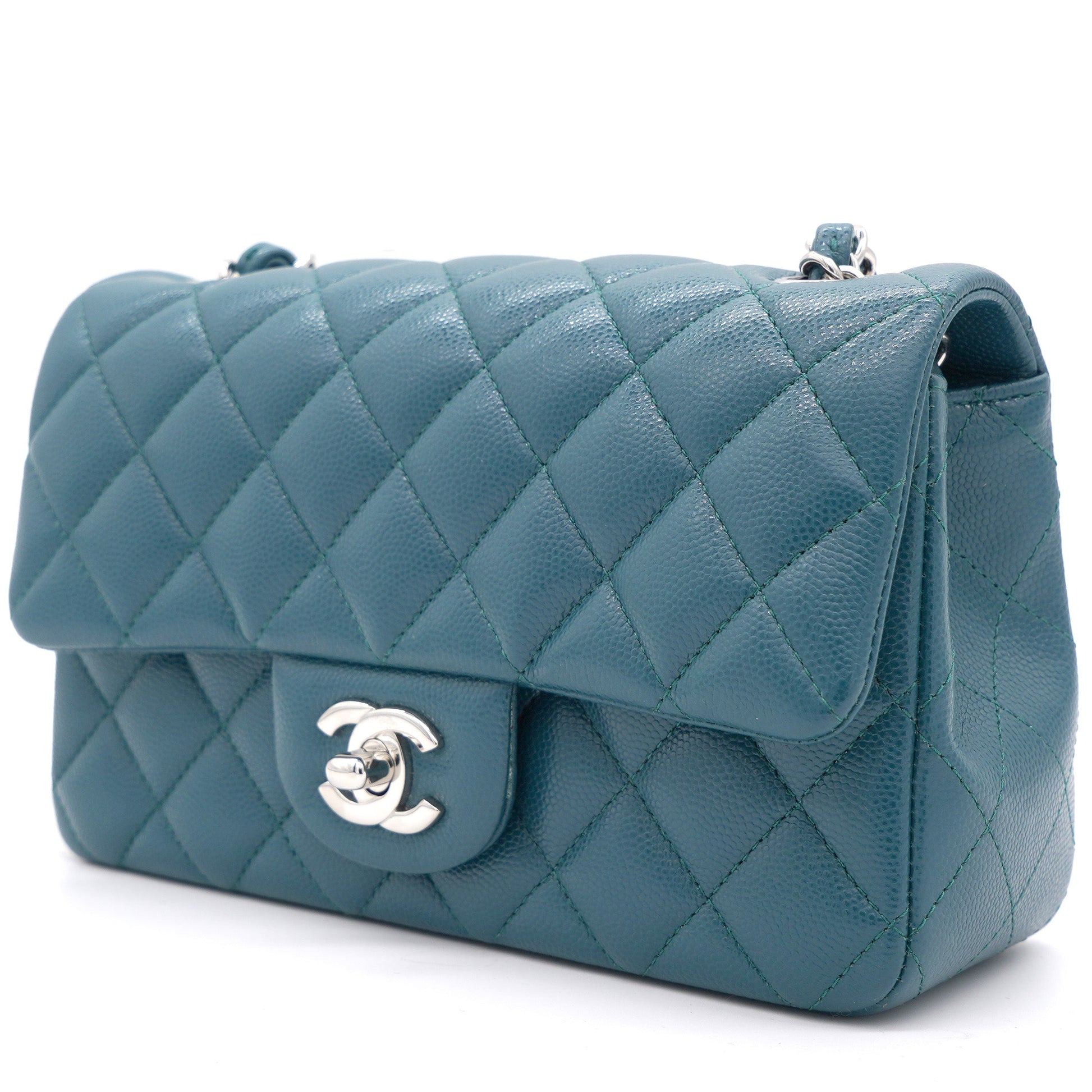 Chanel Blue Classic Caviar Leather Rectangular Mini Flap Bag