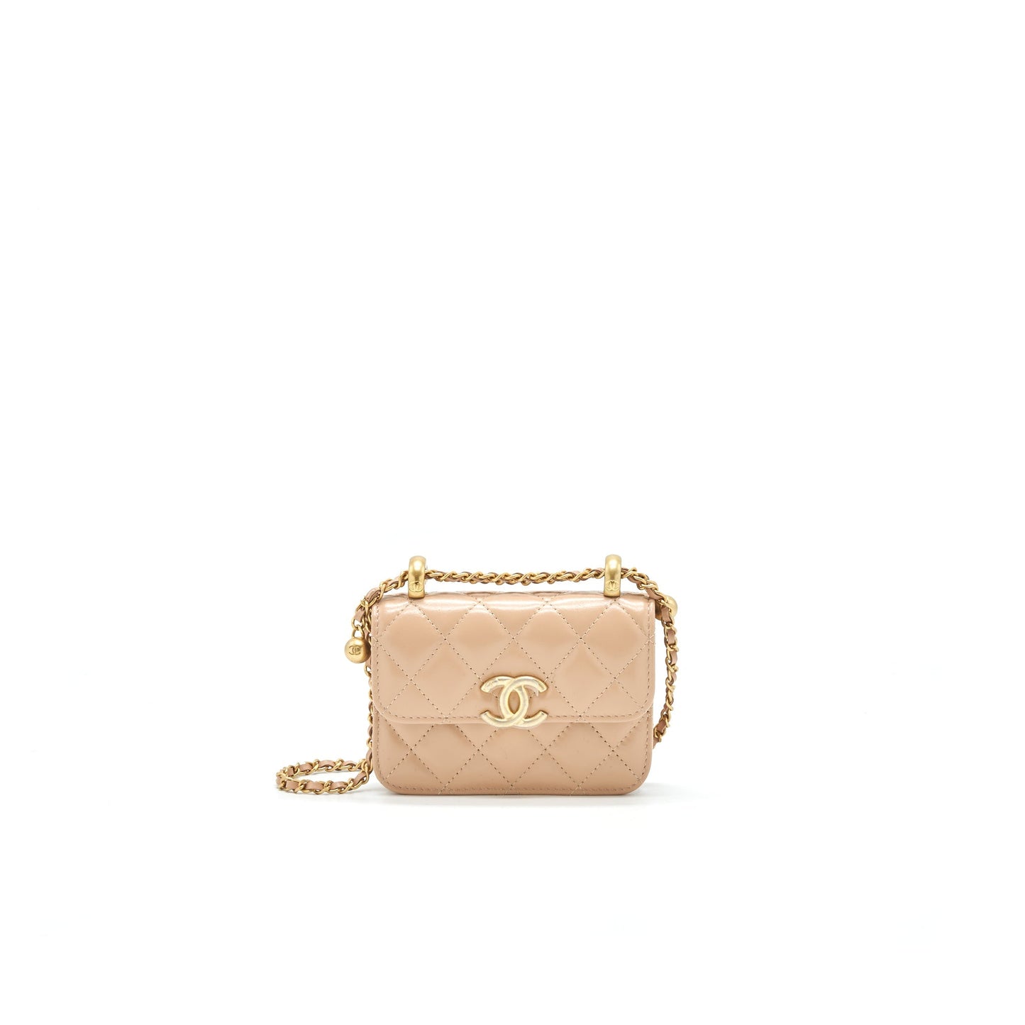 Chanel 21A Flap Coin Purse with Chain Beige Calfskin