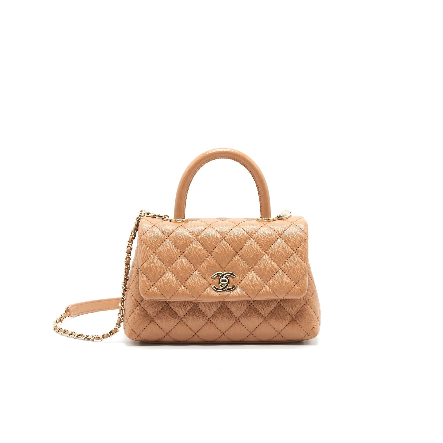 Chanel Mini Coco Handle Flap Bag 21p Caramel L
