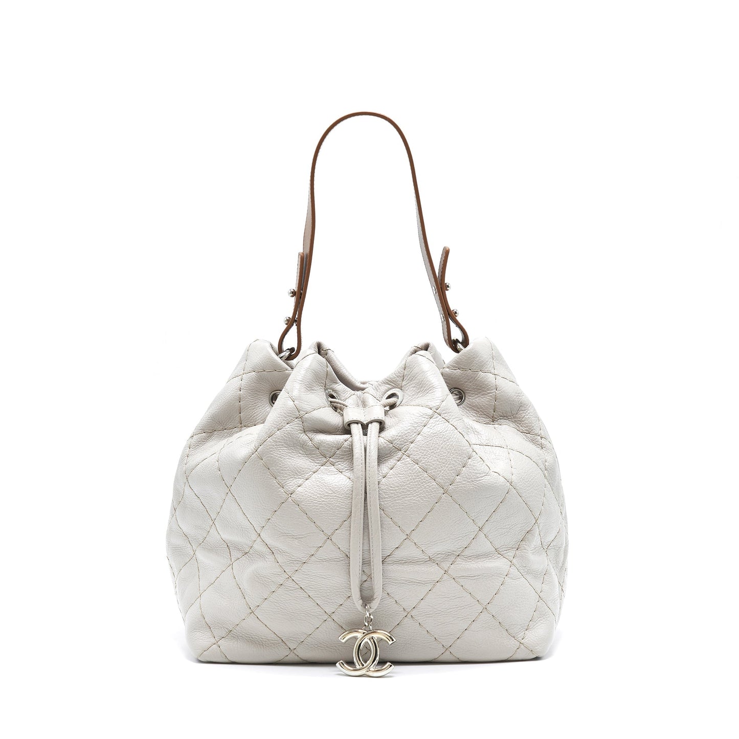 Chanel Caviar Bucket Tote Bag Grey Serial15
