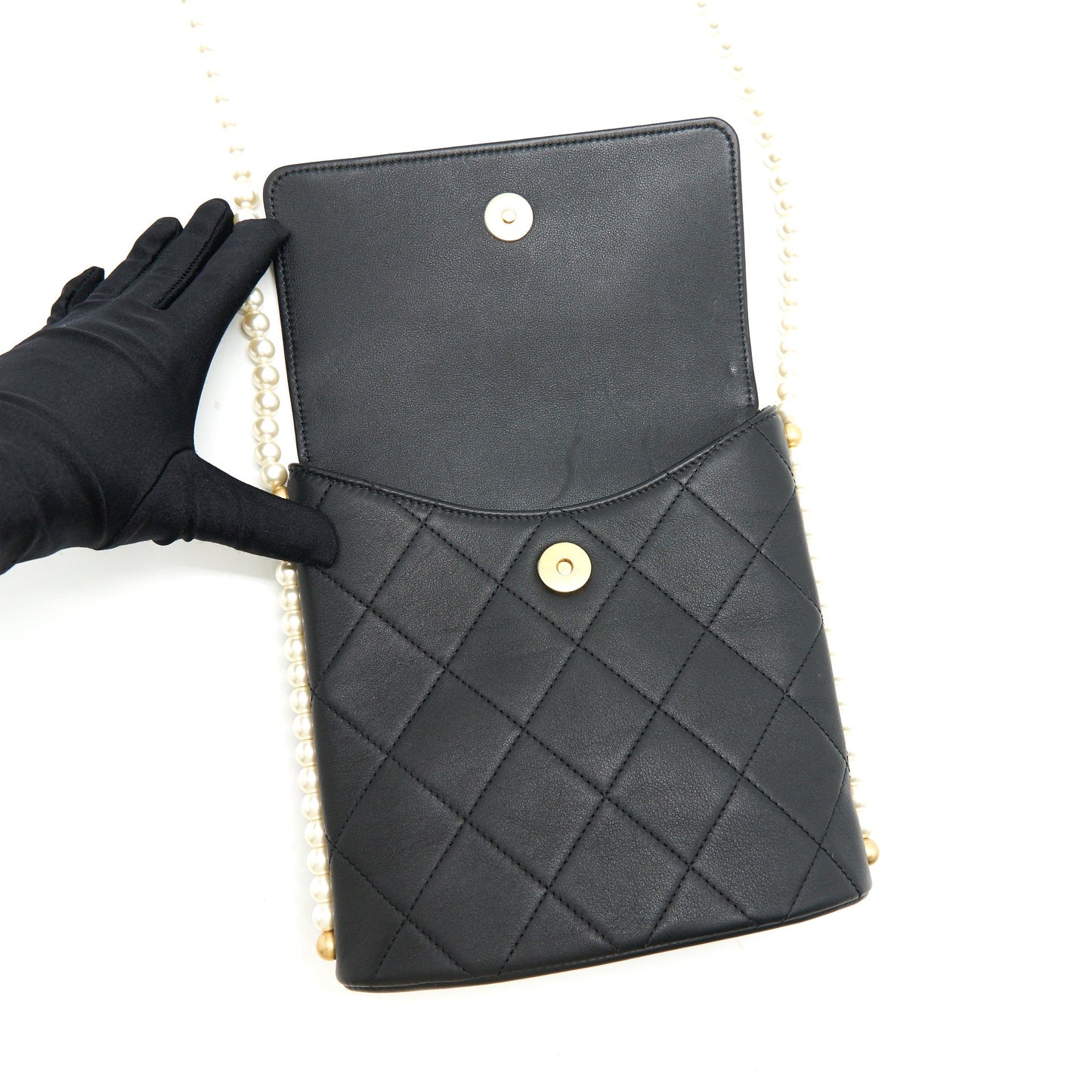 Chanel Small Hobo Bag With Pearls Black Calfskin