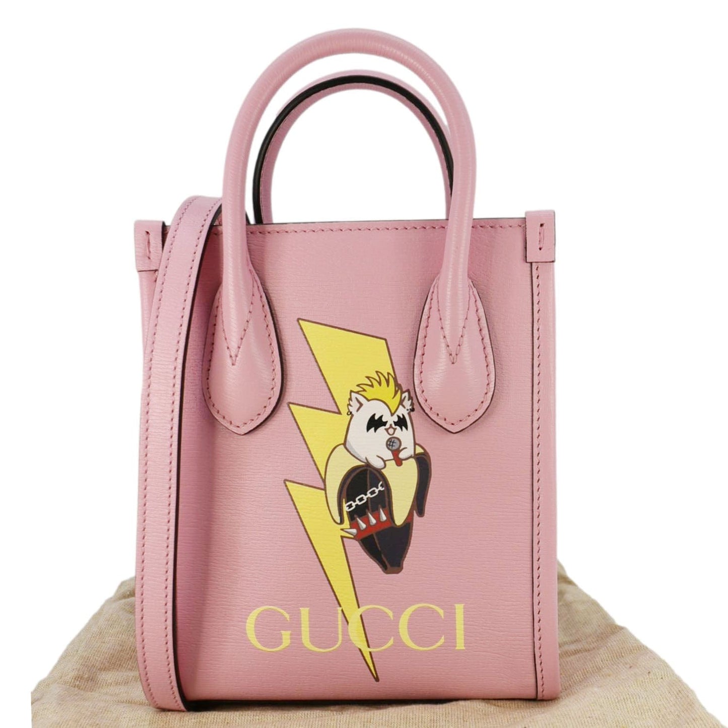 GUCCI X BNF Baya Print Leather Vertical Tote Bag Pink 671623