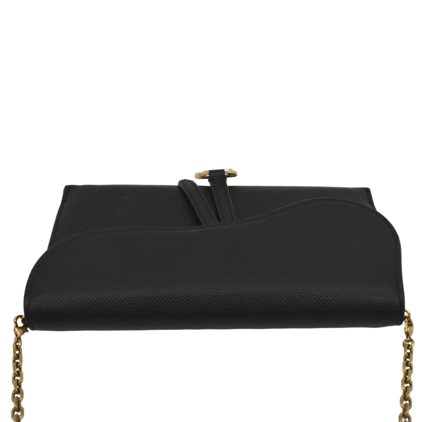 CHRISTIAN DIOR Long Saddle Leather Crossbody Chain Wallet Black