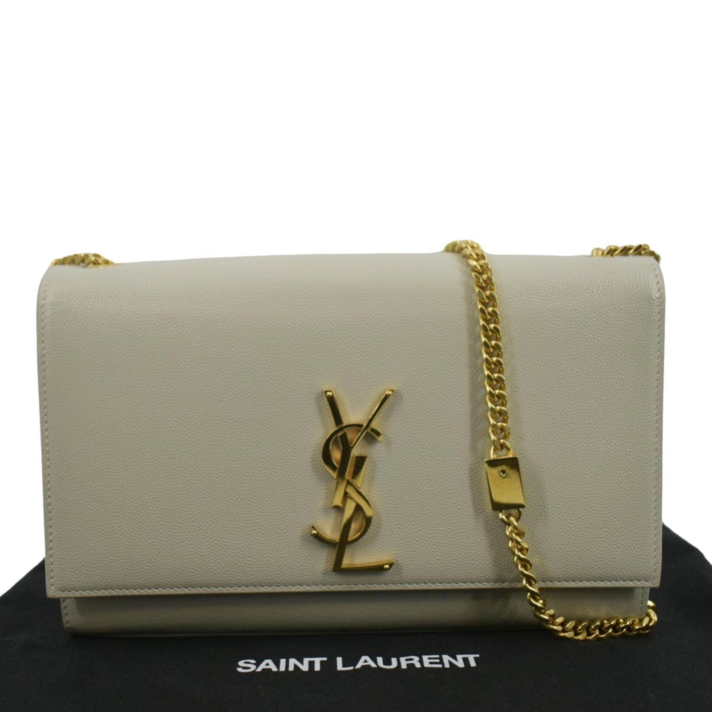 SAINT LAURENT Kate Leather Chain Clutch Crossbody Bag White