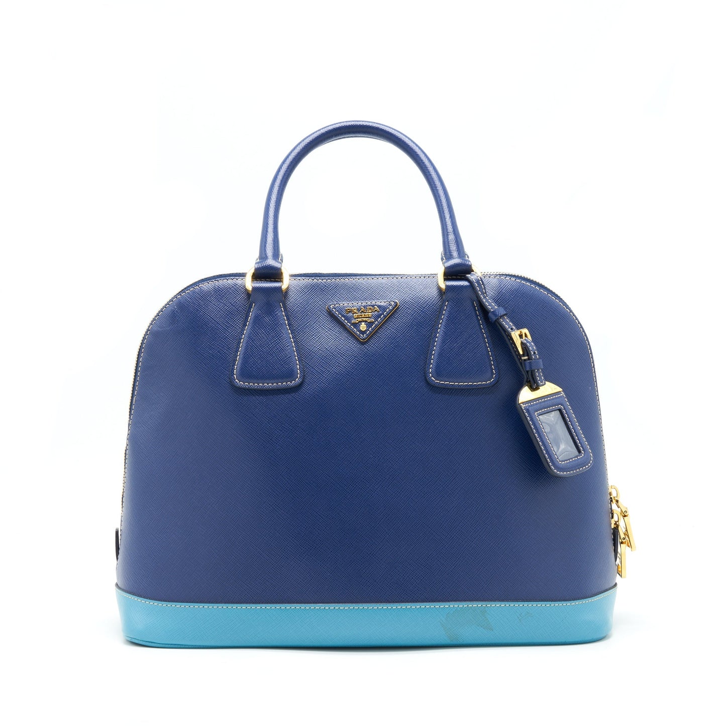 Prada Saffiano Lux Bi Colour Promenade Done Tote Purse Bluette/Turchese Blue