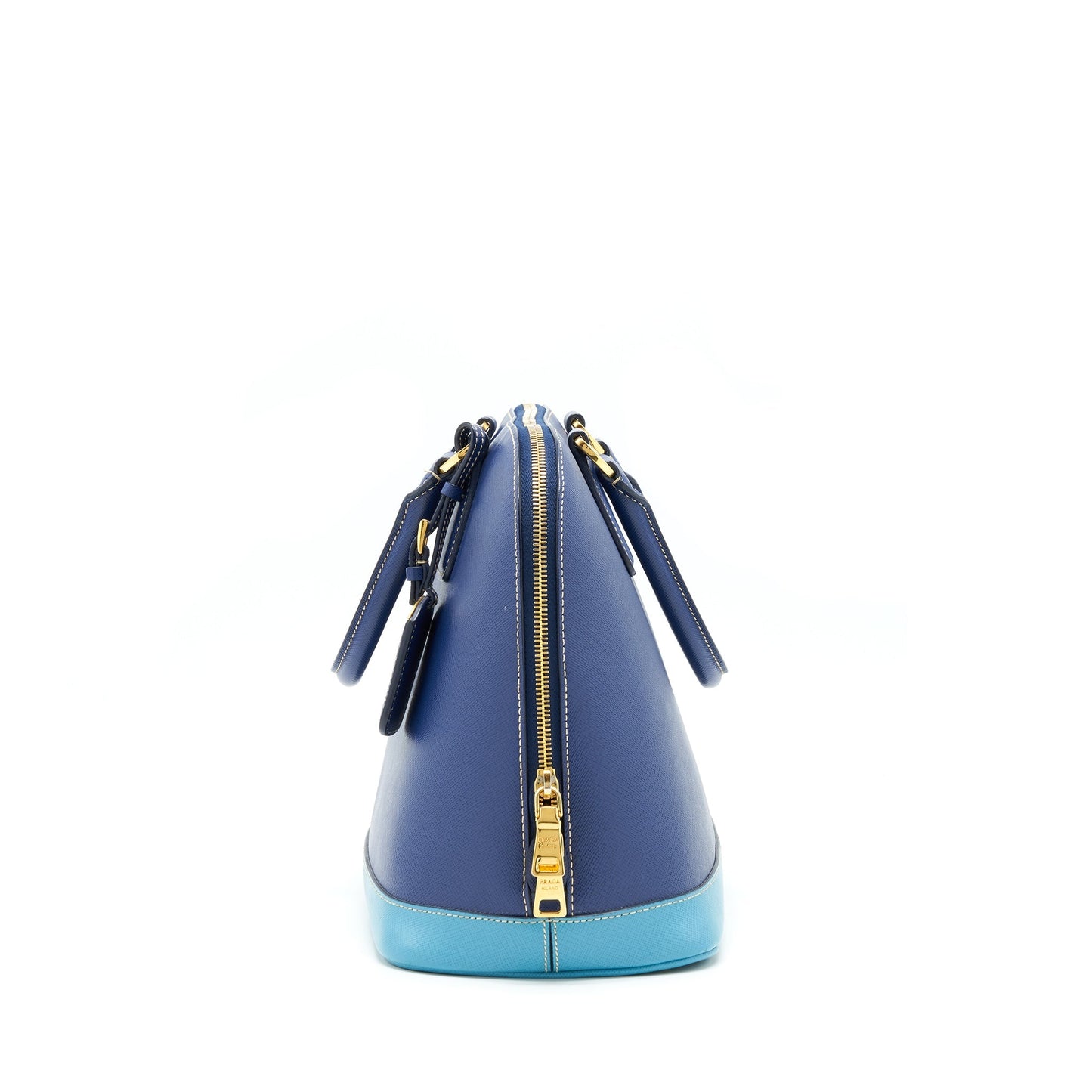 Prada Saffiano Lux Bi Colour Promenade Done Tote Purse Bluette/Turchese Blue