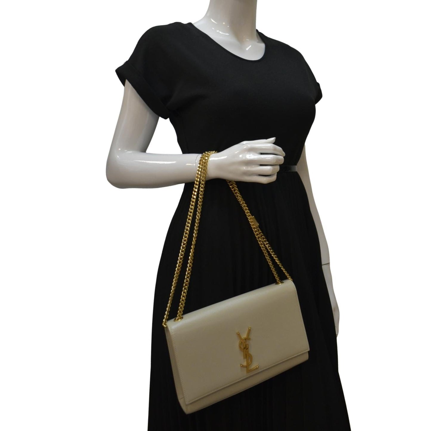 SAINT LAURENT Kate Leather Chain Clutch Crossbody Bag White