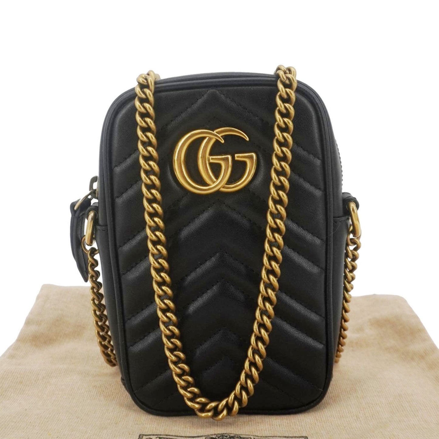 GUCCI GG Marmont Mini Matelasse Leather Crossbody Bag Black 598597