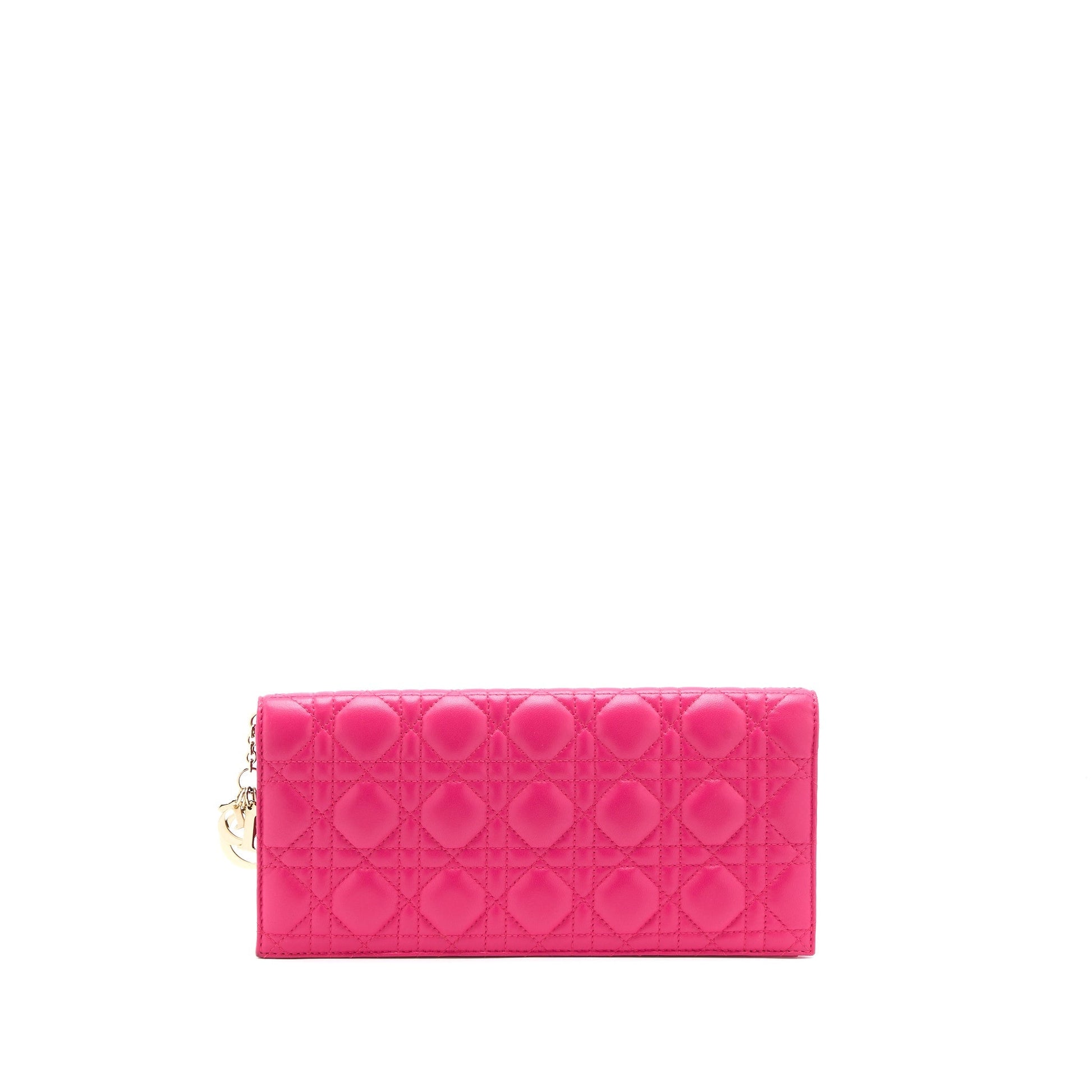 Dior Cannage Quilted Lady Dior Chain Clutch Lambskin Pink