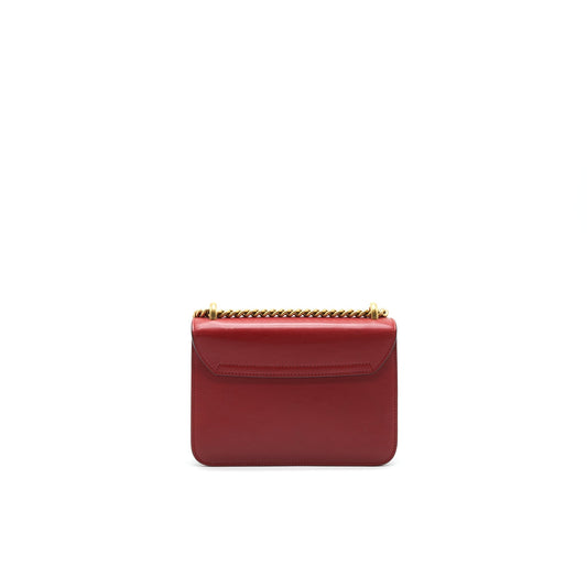 Gucci Bow and Pearl Leather Chain Shoulder Bag Red